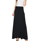 Toponly maxi faldas cómodas para mujer, básicas, plegables, de cintura alta, camisa, elegante, color puro, informal, hasta el tobillo, falda vestido, Negro, S