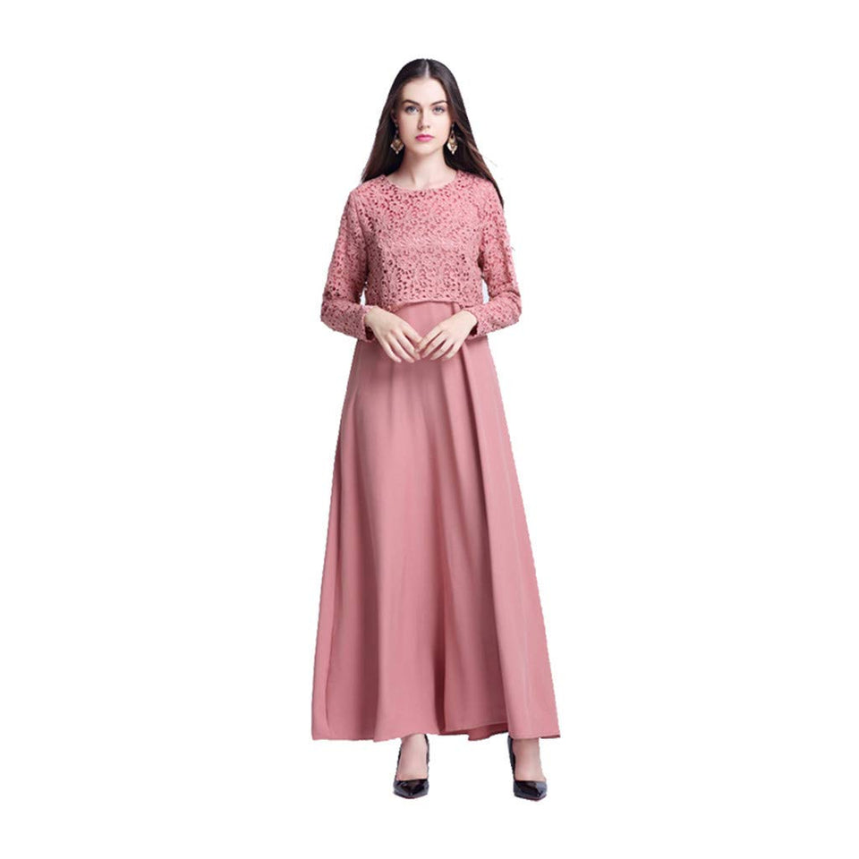 lkoezi-Muslim Clothes Clearance Vestido Maxi de Encaje para Mujer, Manga Larga, Estilo kaftán, Abaya, Falda, Casual, Vestido de Verano