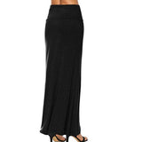 Toponly maxi faldas cómodas para mujer, básicas, plegables, de cintura alta, camisa, elegante, color puro, informal, hasta el tobillo, falda vestido, Negro, S