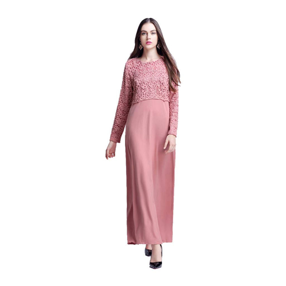 lkoezi-Muslim Clothes Clearance Vestido Maxi de Encaje para Mujer, Manga Larga, Estilo kaftán, Abaya, Falda, Casual, Vestido de Verano