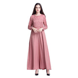 lkoezi-Muslim Clothes Clearance Vestido Maxi de Encaje para Mujer, Manga Larga, Estilo kaftán, Abaya, Falda, Casual, Vestido de Verano