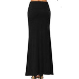 Toponly maxi faldas cómodas para mujer, básicas, plegables, de cintura alta, camisa, elegante, color puro, informal, hasta el tobillo, falda vestido, Negro, S