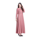 lkoezi-Muslim Clothes Clearance Vestido Maxi de Encaje para Mujer, Manga Larga, Estilo kaftán, Abaya, Falda, Casual, Vestido de Verano