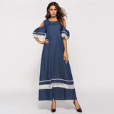 Vestido largo de manga larga para mujer, cintura alta, con empalme musulmán, de Islam Jilbab, largo falda con pliegues huecos, maxi vestido de limpieza Lkoezi, M, Azul