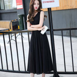 dress Vestido sin mangas de la gasa del V-cuello de Bohemia del verano nuevo Falda larga delgada de la cintura alta de la playa (Color : Negro, Tamaño : Metro)