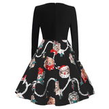Dacawin_Christmas Dress Vestido de Manga Larga para Mujer, Estilo clásico, para Fiestas, Swing, Cintura Alta, Cuello Redondo, Faldas de hasta la Rodilla
