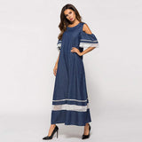 Vestido largo de manga larga para mujer, cintura alta, con empalme musulmán, de Islam Jilbab, largo falda con pliegues huecos, maxi vestido de limpieza Lkoezi, M, Azul