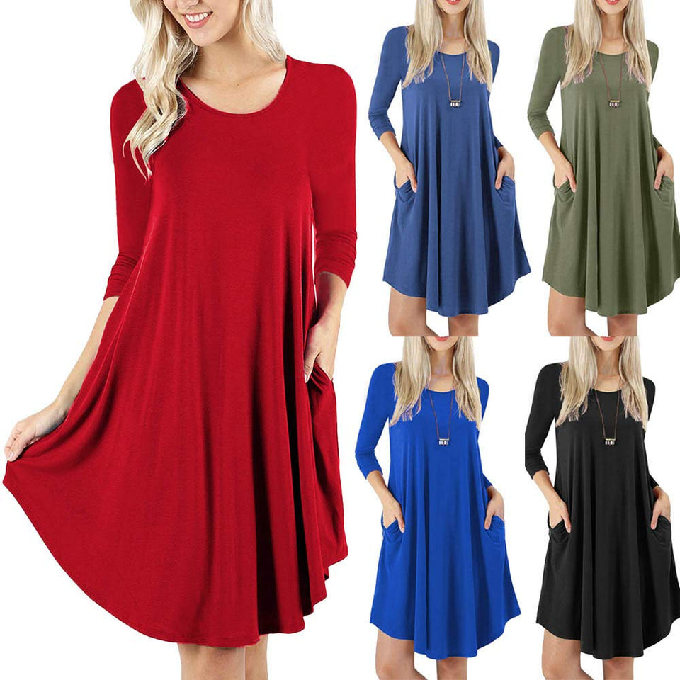 Veepola - Vestido de Noche para Mujer, Estilo Casual, Manga Larga, 5 Colores
