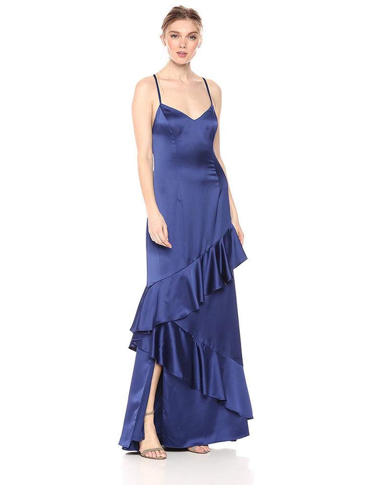 Adrianna Papell - Vestido Largo de satén para Mujer con Cuello en V y Falda